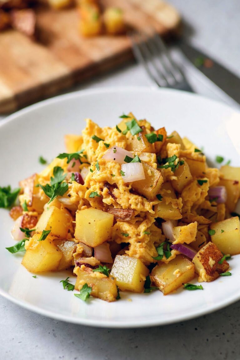 scrambled eggs with potatoes and onions