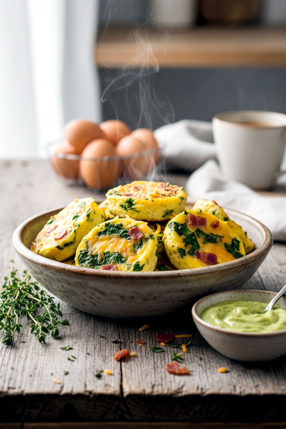 Fluffy egg bites with cottage cheese on a plate