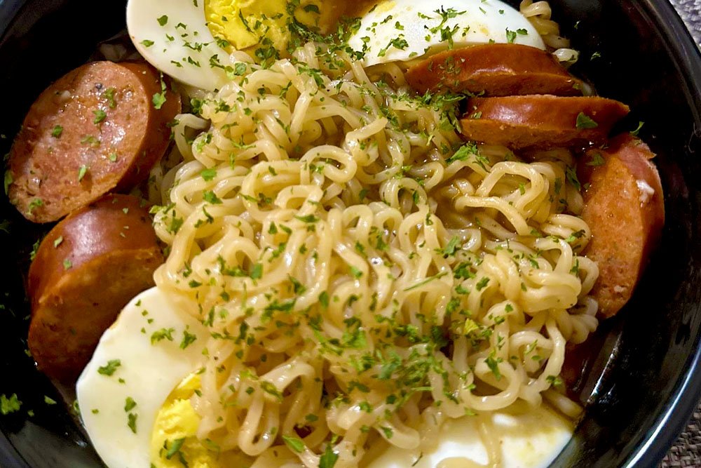 Cajun Boiled Eggs with Noodles